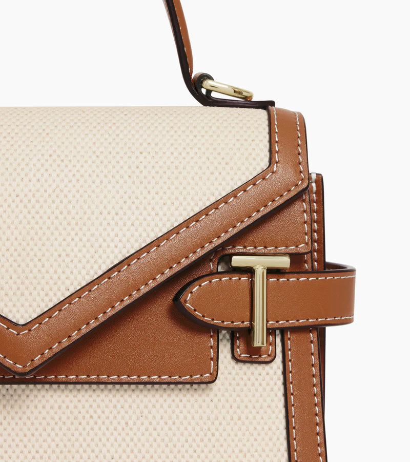 Emilie - Petit sac à main double rabat en toile coton et cuir lisse