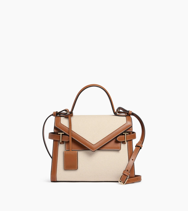Emilie - Sac à main double rabat moyen modèle en toile coton et cuir lisse